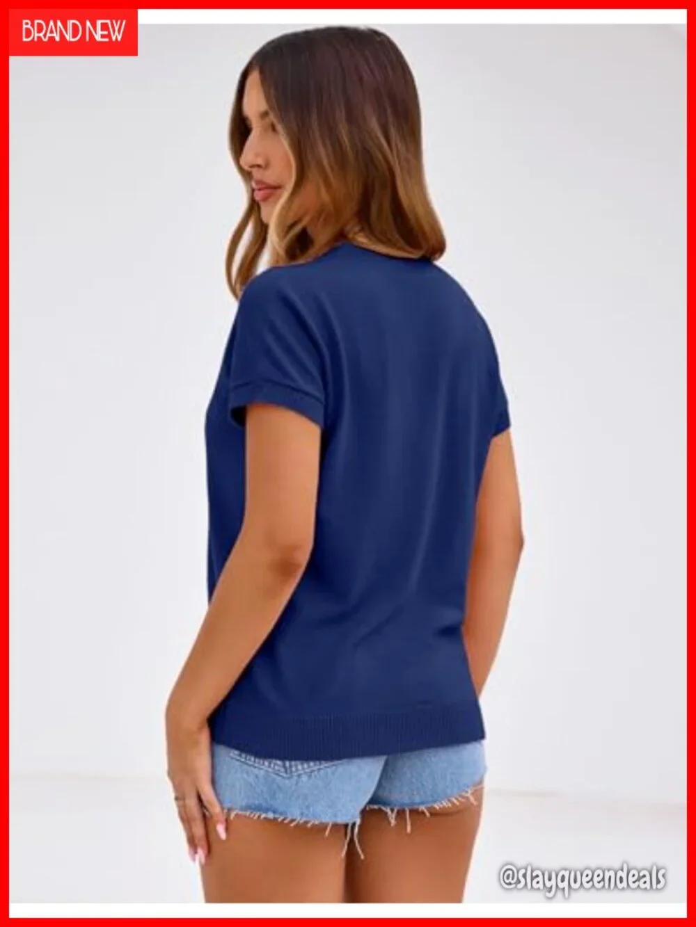 Women's Short Sleeve Crew Neck Knit Sweater Top in Viscose Blend